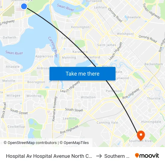 Hospital Av Hospital Avenue North Cat Id 114 to Southern River map
