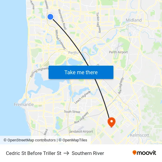 Cedric St Before Triller St to Southern River map