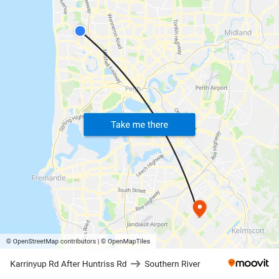 Karrinyup Rd After Huntriss Rd to Southern River map