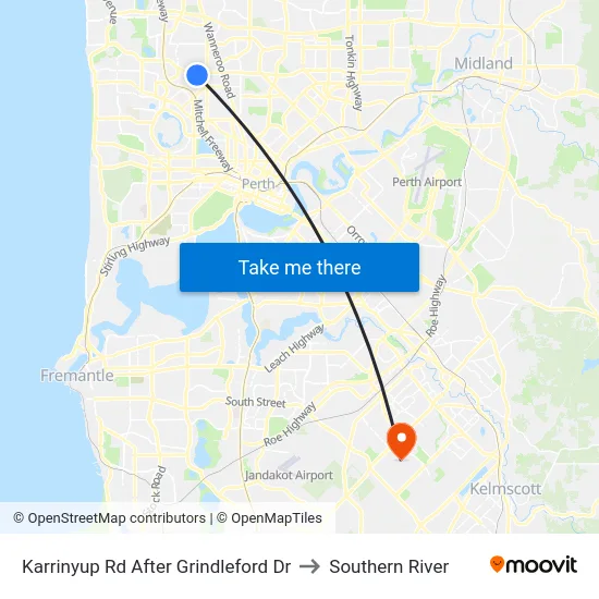 Karrinyup Rd After Grindleford Dr to Southern River map
