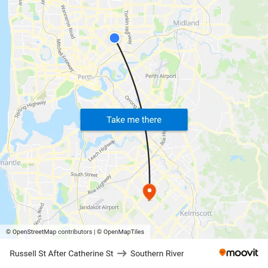 Russell St After Catherine St to Southern River map