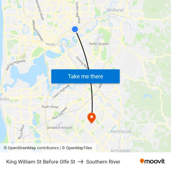 King William St Before Olfe St to Southern River map