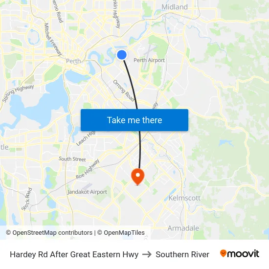 Hardey Rd After Great Eastern Hwy to Southern River map