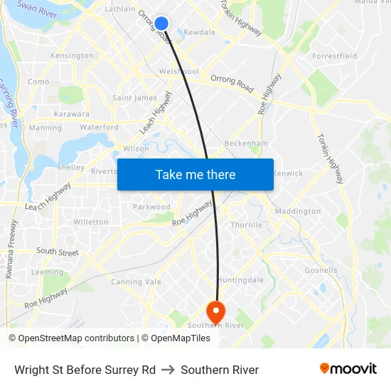 Wright St Before Surrey Rd to Southern River map
