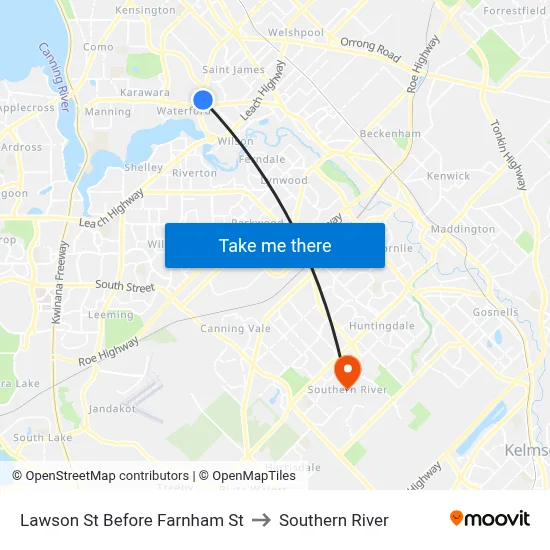 Lawson St Before Farnham St to Southern River map