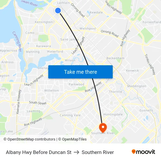 Albany Hwy Before Duncan St to Southern River map