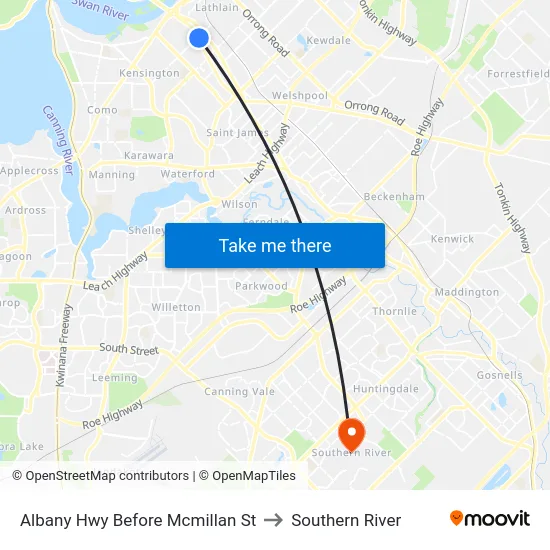 Albany Hwy Before Mcmillan St to Southern River map