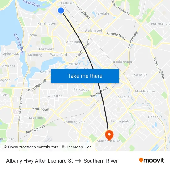 Albany Hwy After Leonard St to Southern River map