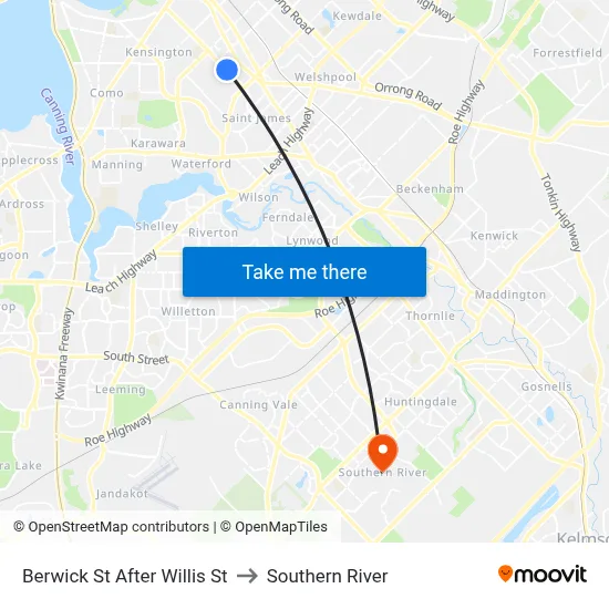 Berwick St After Willis St to Southern River map