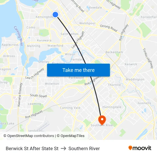 Berwick St After State St to Southern River map