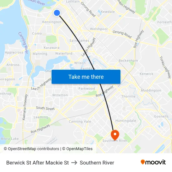 Berwick St After Mackie St to Southern River map