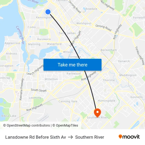 Lansdowne Rd Before Sixth Av to Southern River map