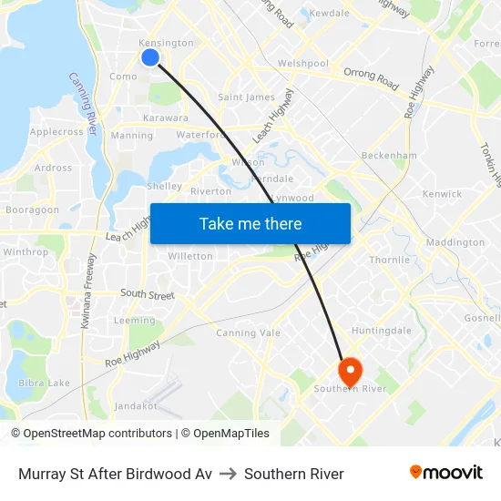 Murray St After Birdwood Av to Southern River map
