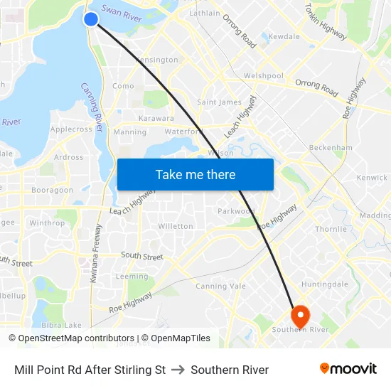 Mill Point Rd After Stirling St to Southern River map