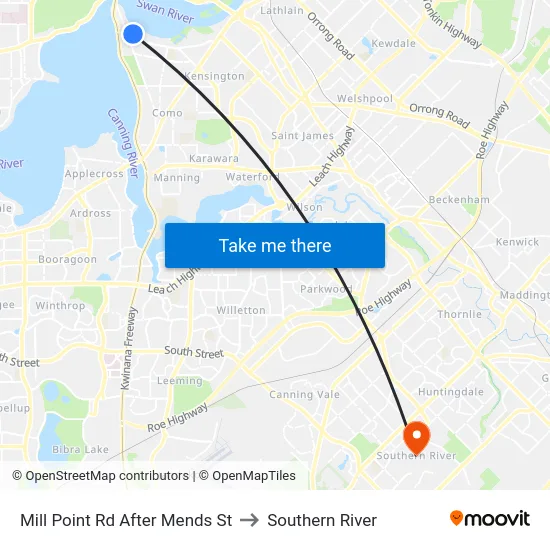 Mill Point Rd After Mends St to Southern River map