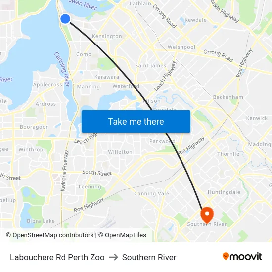 Labouchere Rd Perth Zoo to Southern River map
