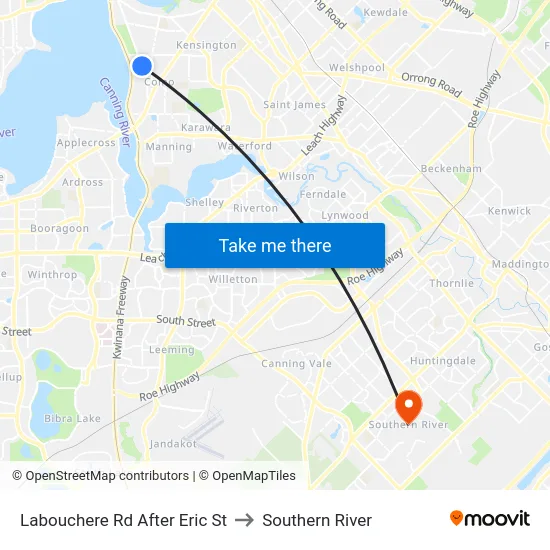 Labouchere Rd After Eric St to Southern River map