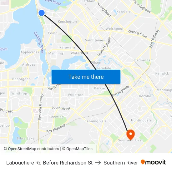 Labouchere Rd Before Richardson St to Southern River map