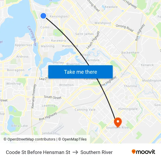 Coode St Before Hensman St to Southern River map