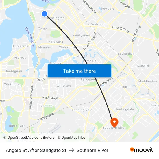 Angelo St After Sandgate St to Southern River map