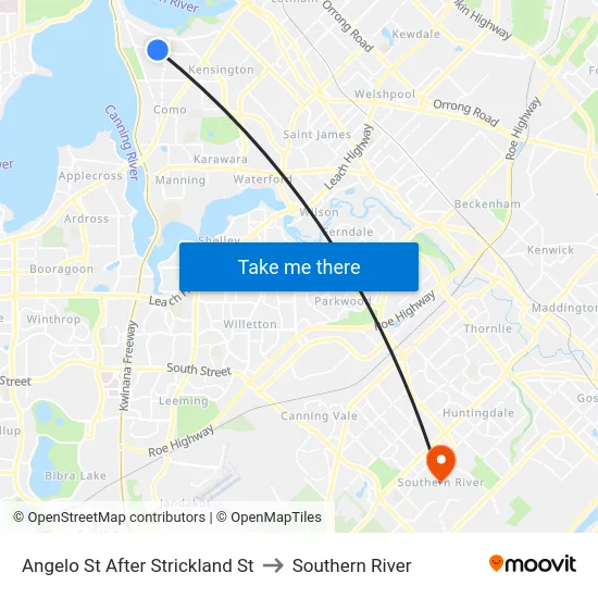 Angelo St After Strickland St to Southern River map