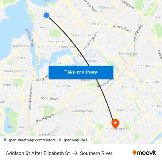 Addison St After Elizabeth St to Southern River map