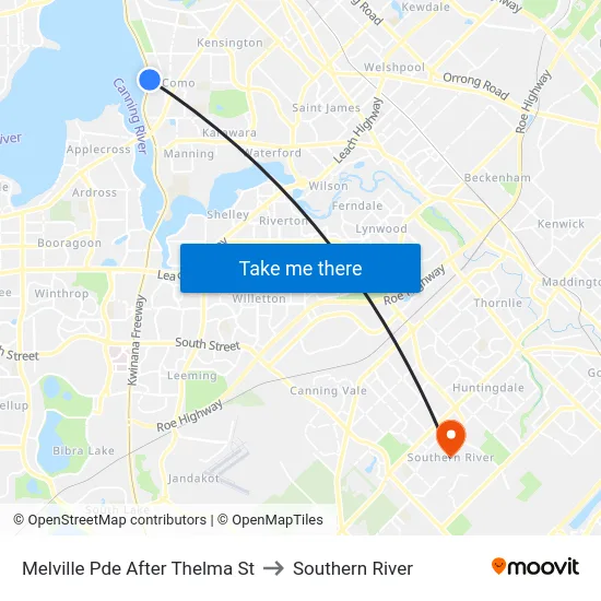Melville Pde After Thelma St to Southern River map