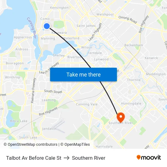 Talbot Av Before Cale St to Southern River map