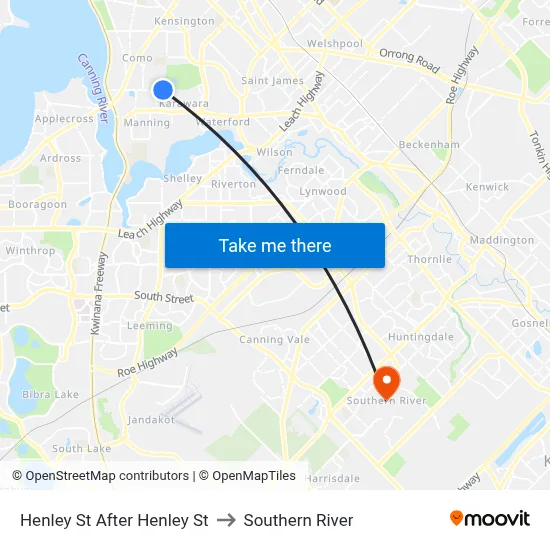 Henley St After Henley St to Southern River map