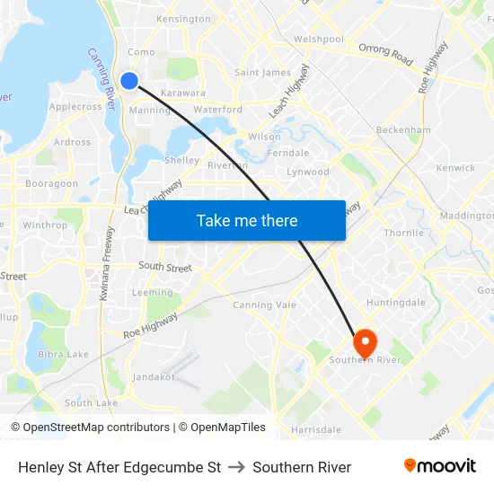 Henley St After Edgecumbe St to Southern River map