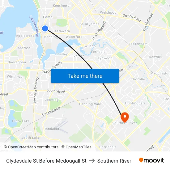 Clydesdale St Before Mcdougall St to Southern River map