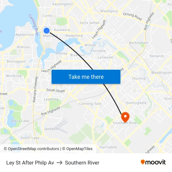 Ley St After Philp Av to Southern River map