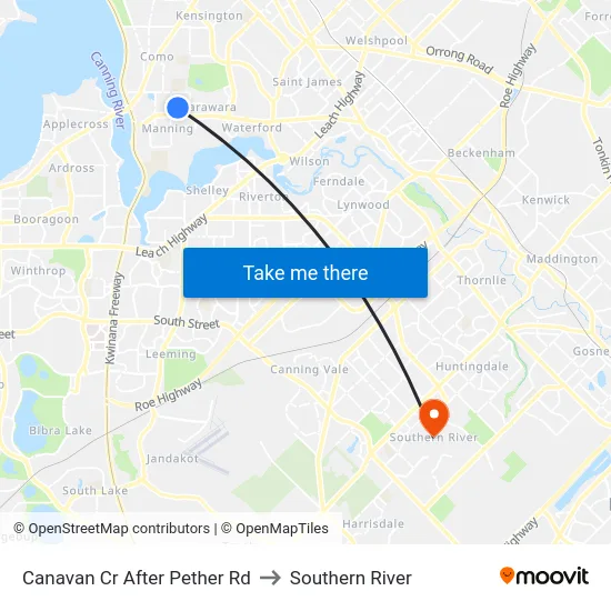 Canavan Cr After Pether Rd to Southern River map
