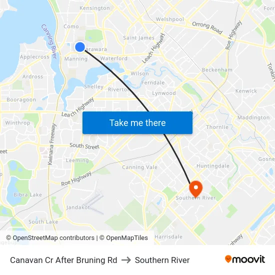 Canavan Cr After Bruning Rd to Southern River map