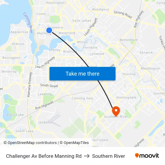 Challenger Av Before Manning Rd to Southern River map