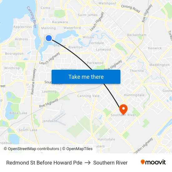 Redmond St Before Howard Pde to Southern River map
