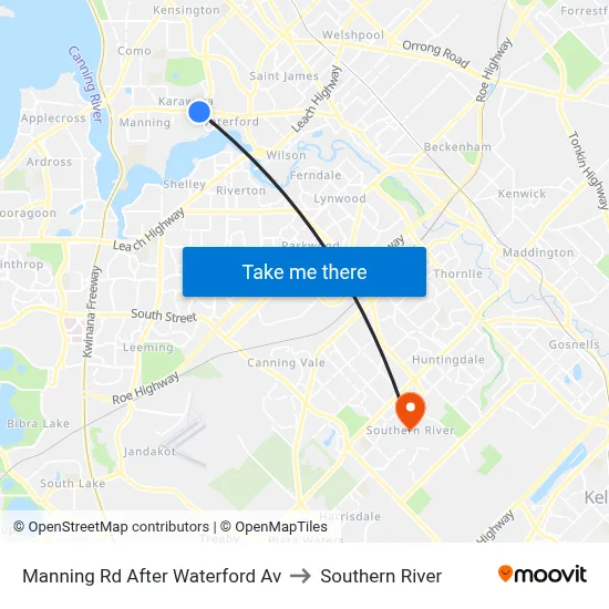 Manning Rd After Waterford Av to Southern River map