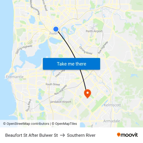 Beaufort St After Bulwer St to Southern River map