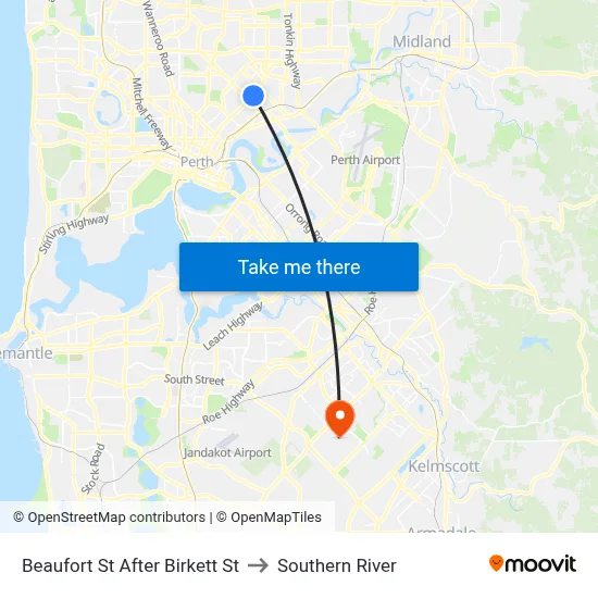 Beaufort St After Birkett St to Southern River map