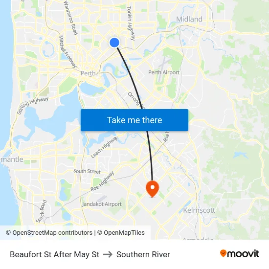 Beaufort St After May St to Southern River map