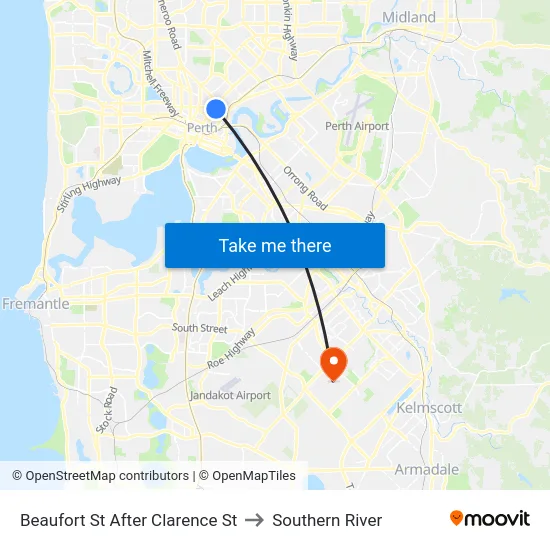 Beaufort St After Clarence St to Southern River map