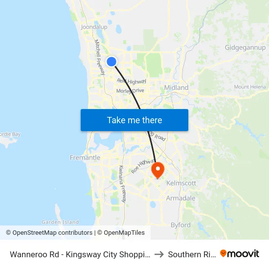 Wanneroo Rd - Kingsway City Shopping Ctr to Southern River map