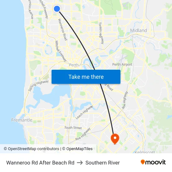 Wanneroo Rd After Beach Rd to Southern River map