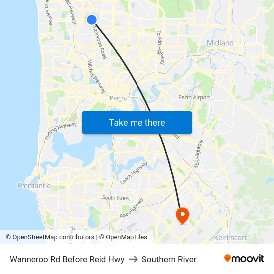 Wanneroo Rd Before Reid Hwy to Southern River map