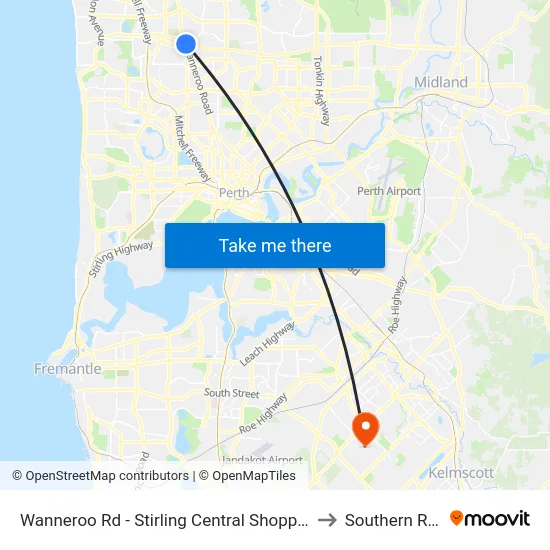 Wanneroo Rd - Stirling Central Shopping Ctr to Southern River map