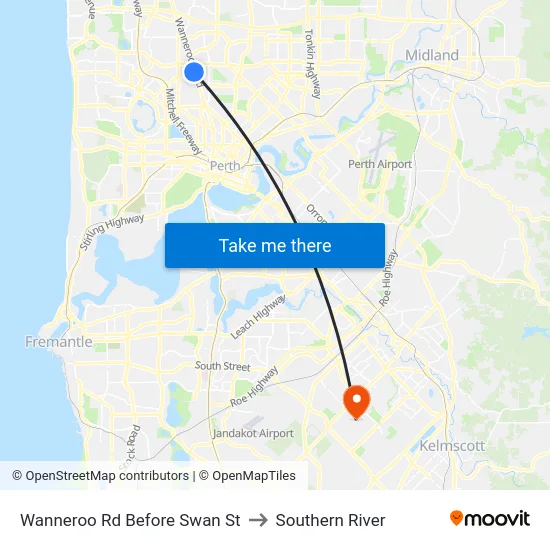 Wanneroo Rd Before Swan St to Southern River map