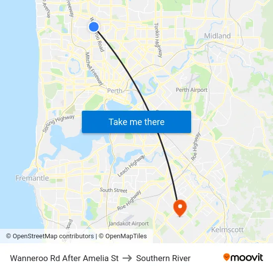 Wanneroo Rd After Amelia St to Southern River map