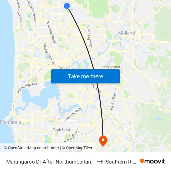 Marangaroo Dr After Northumberland Av to Southern River map
