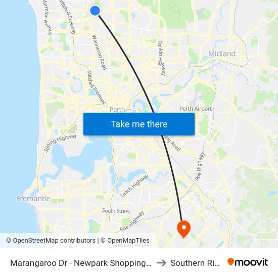 Marangaroo Dr - Newpark Shopping Ctr to Southern River map