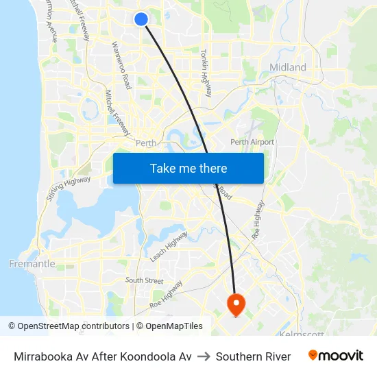 Mirrabooka Av After Koondoola Av to Southern River map